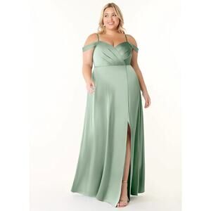 NWT Azazie Ocean Stretch Satin Dress in AGAVE Green SZ 24 Plus Size Formal Gown